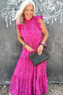 Leopard Print Ruffle Mock Neck Tiered Maxi Dress