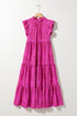 Leopard Print Ruffle Mock Neck Tiered Maxi Dress