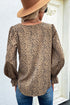 Leopard Print Ruffle Puff Sleeves Crew Neck Blouse