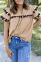 Leopard Print Ruffle Trim Tiered Cotton Blouse