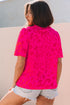 Leopard Print Ruffle Trim V Neck Short Sleeve Blouse