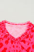 Leopard Print Ruffle Trim V Neck Short Sleeve Blouse
