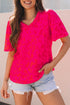Leopard Print Ruffle Trim V Neck Short Sleeve Blouse