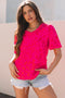 Leopard Print Ruffle Trim V Neck Short Sleeve Blouse