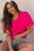 Leopard Print Ruffle Trim V Neck Short Sleeve Blouse