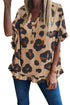 Leopard Print Ruffled Buttoned V Neck Top