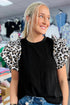 Leopard Print Ruffled Sleeve Ribbed Knit Top