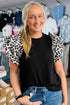 Leopard Print Ruffled Sleeve Ribbed Knit Top
