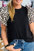 Leopard Print Ruffled Sleeve Ribbed Knit Top