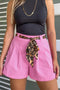 Leopard Print Sash Belt Pleated Wide Leg Casual Shorts