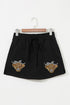 Leopard Print Sequin Heifer Patch Drawstring Lounge Shorts