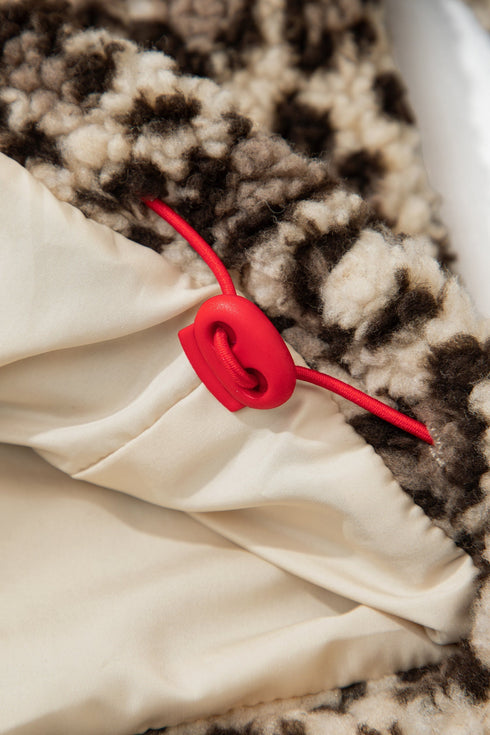 Leopard Print Sherpa Zip Up Pocketed Sweatshirt