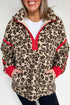 Leopard Print Sherpa Zip Up Pocketed Sweatshirt