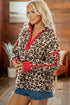 Leopard Print Sherpa Zip Up Pocketed Sweatshirt
