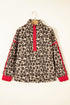 Leopard Print Sherpa Zip Up Pocketed Sweatshirt