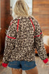 Leopard Print Sherpa Zip Up Pocketed Sweatshirt