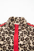 Leopard Print Sherpa Zip Up Pocketed Sweatshirt