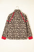 Leopard Print Sherpa Zip Up Pocketed Sweatshirt