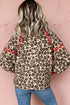 Leopard Print Sherpa Zip Up Pocketed Sweatshirt