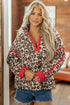 Leopard Print Sherpa Zip Up Pocketed Sweatshirt