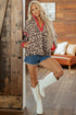 Leopard Print Sherpa Zip Up Pocketed Sweatshirt
