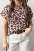 Leopard Print Short Sleeve Knit Loose Pullover Sweater