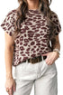 Leopard Print Short Sleeve Knit Loose Pullover Sweater