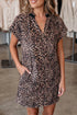 Leopard Print Short Sleeve Shift Western Mini Dress