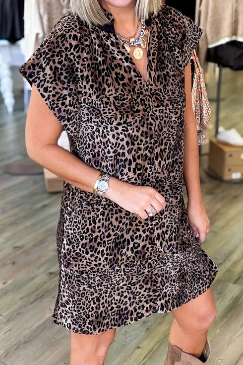 Leopard Print Short Sleeve Shift Western Mini Dress