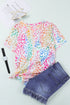 Leopard Print Short Sleeve V Neck Relaxed Top
