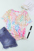 Leopard Print Short Sleeve V Neck Relaxed Top