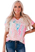 Leopard Print Short Sleeve V Neck Relaxed Top