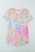 Leopard Print Short Sleeve V Neck Relaxed Top
