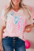 Leopard Print Short Sleeve V Neck Relaxed Top