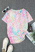 Leopard Print Short Sleeve V Neck Relaxed Top