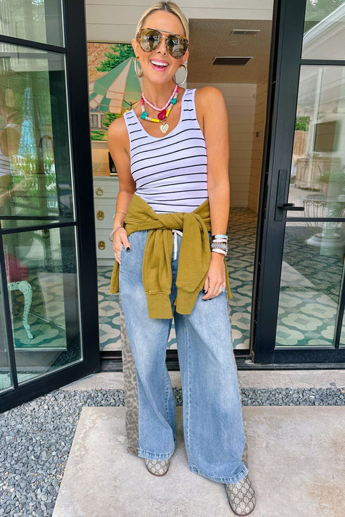 Leopard Print Side Panel Elastic Waist Wide Leg Jeans