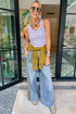 Leopard Print Side Panel Elastic Waist Wide Leg Jeans