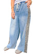 Leopard Print Side Panel Elastic Waist Wide Leg Jeans