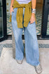 Leopard Print Side Panel Elastic Waist Wide Leg Jeans