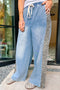 Leopard Print Side Panel Elastic Waist Wide Leg Jeans