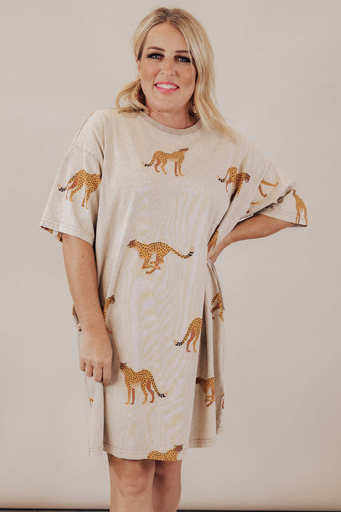 Leopard Print Side Pocket T Shirt Mini Dress
