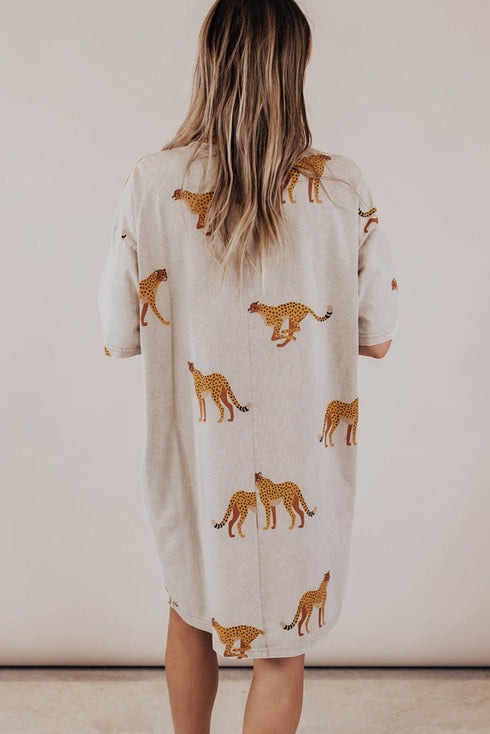 Leopard Print Side Pocket T Shirt Mini Dress