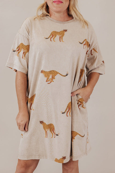 Leopard Print Side Pocket T Shirt Mini Dress
