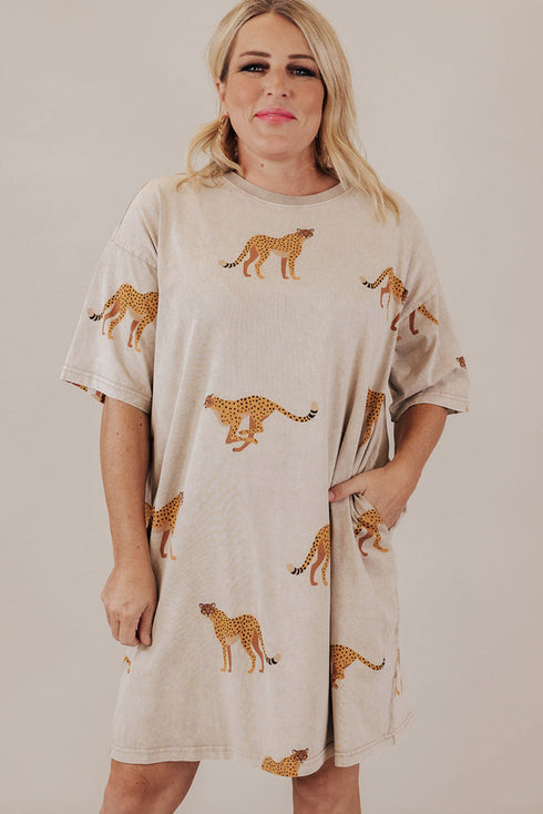 Leopard Print Side Pocket T Shirt Mini Dress