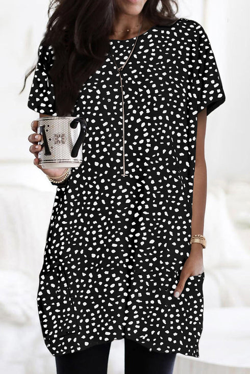 Leopard Print Side Pockets Tunic Top