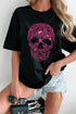 Leopard Print Skull Graphic Rhinestone Crewneck Tee