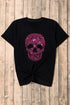 Leopard Print Skull Graphic Rhinestone Crewneck Tee