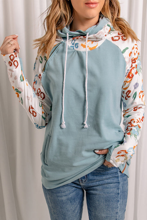 Leopard Print Sleeve Patchwork Hoodie With Pocket