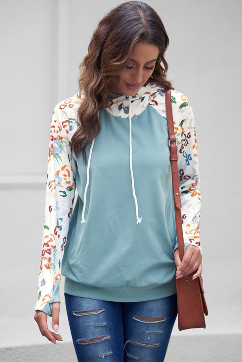 Leopard Print Sleeve Patchwork Hoodie With Pocket