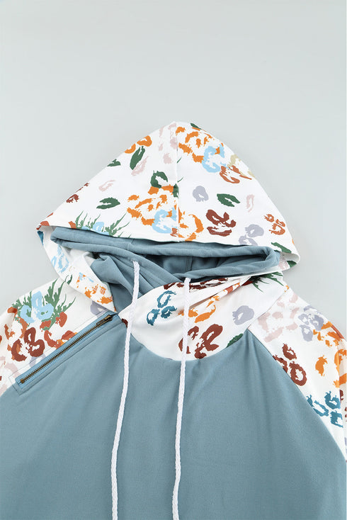 Leopard Print Sleeve Patchwork Hoodie With Pocket